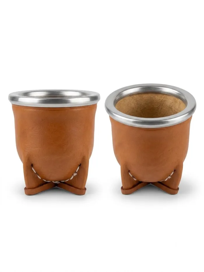 Mate de vidrio forrado de cuero