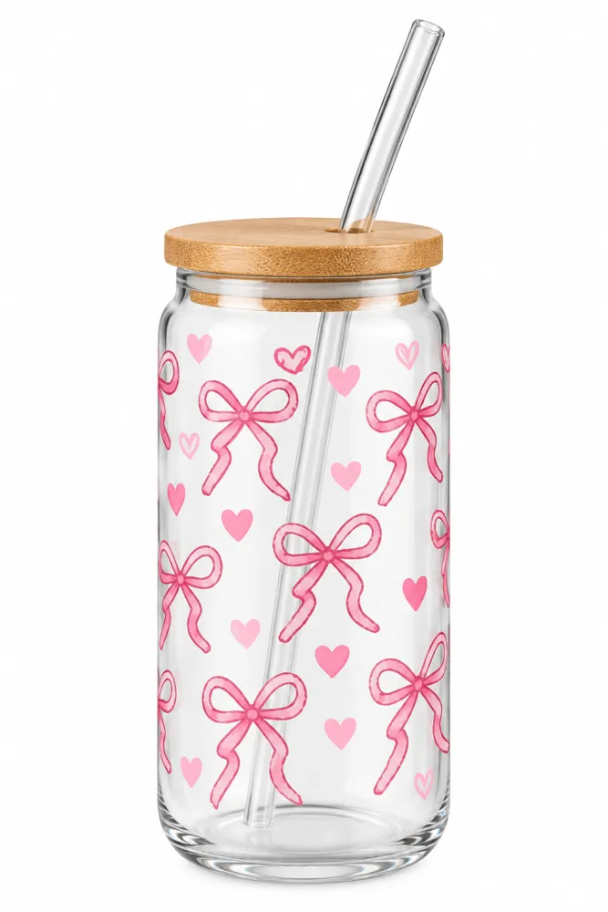 Vaso de Vidrio con Moños y Corazones - 470ml