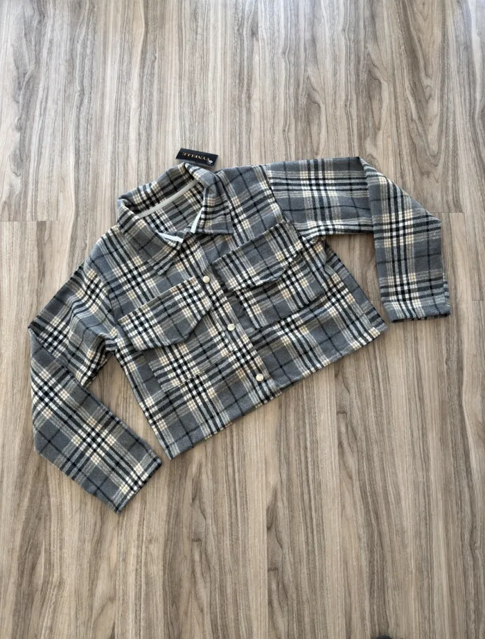 Shacket crop cuadrillé