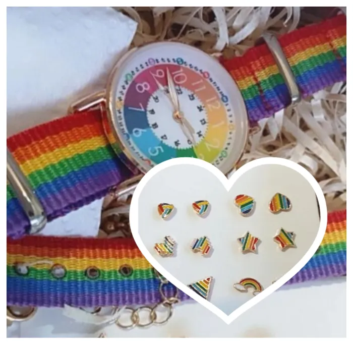 Conjunto Reloj + Aros Multicolor