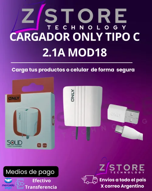 CARGADOR ONLY TIPO C 2.1A MOD18