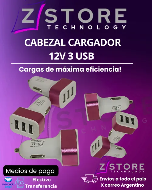 CABEZAL CARGADOR 12V CON 3 USB